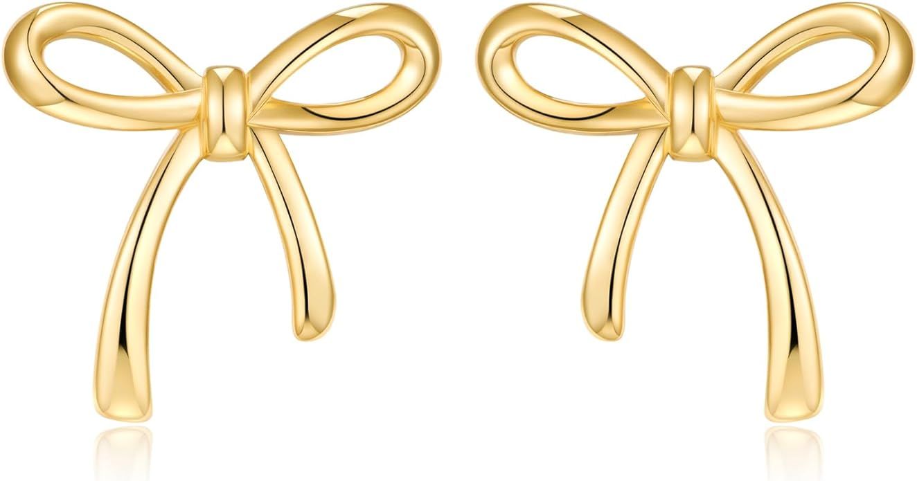 COORWEEL Gold Bow Stud Earrings Simple Earrings for Women Bow Jewelry | Amazon (US)