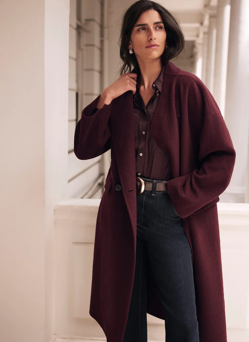Burgundy Hand Finished Wool Blend Scarf Coat | Mint Velvet - US