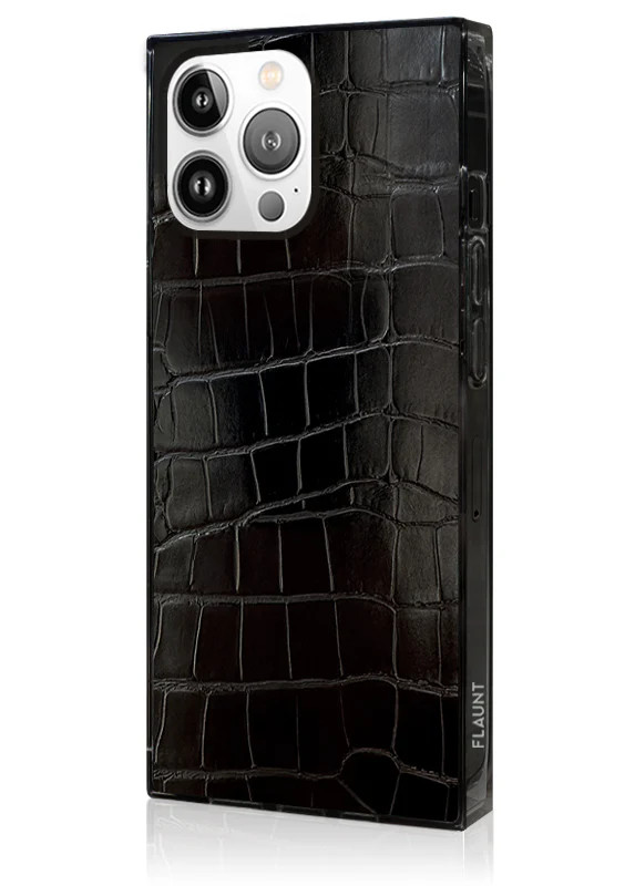 SQUARE® Black Crocodile Faux Leather iPhone Case | FLAUNT