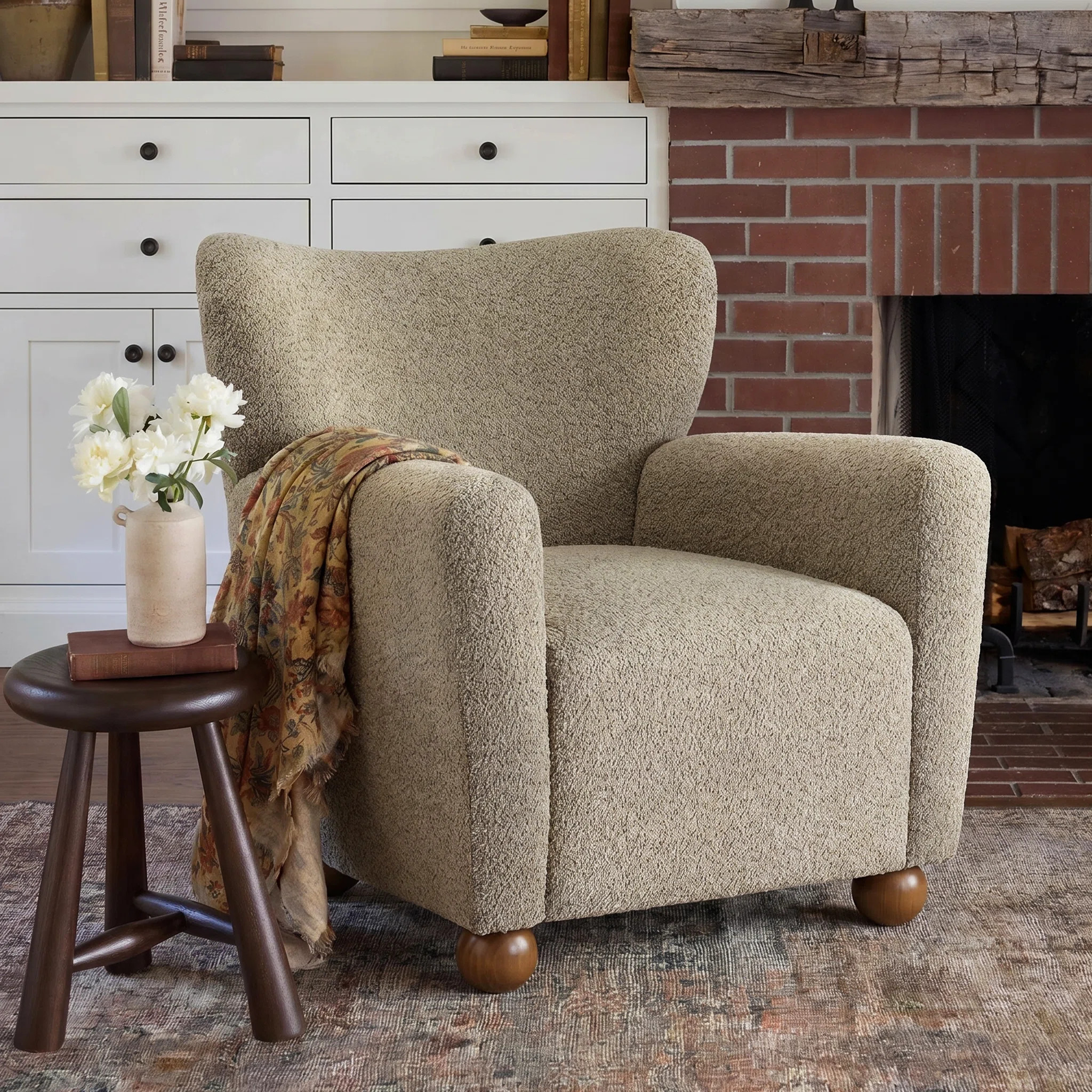 Alonzo Upholstered Club Chair with Round Wooden Legs | Wayfair North America