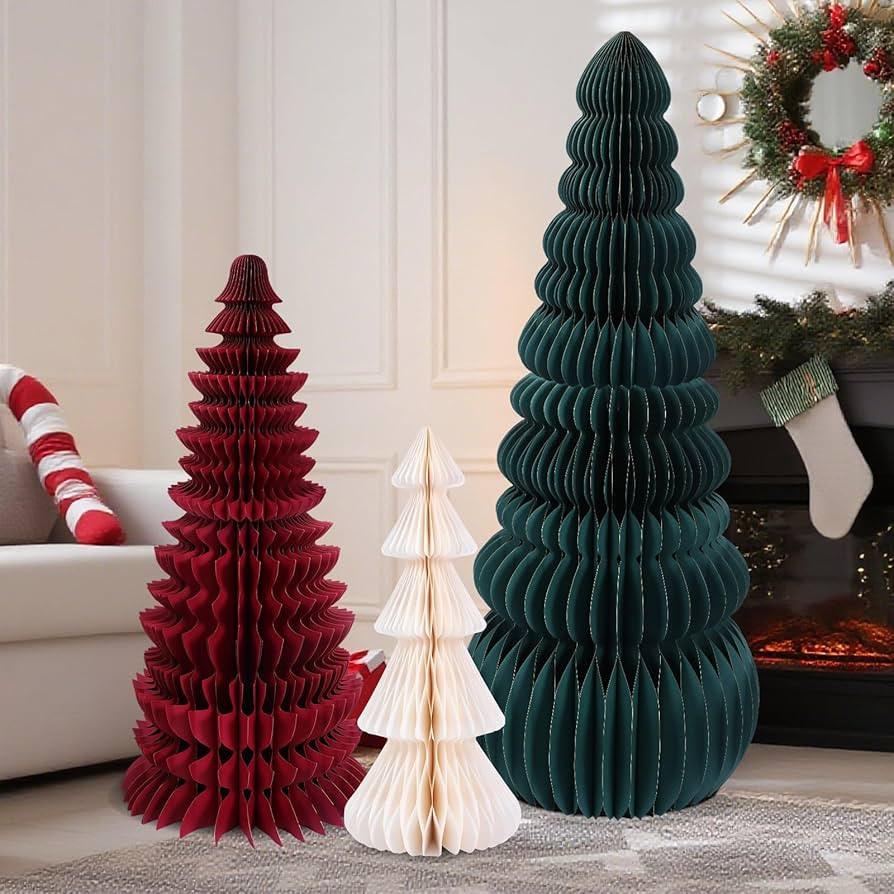 3 PCS Large Honeycomb Christmas Tree - 4ft 3ft 2ft Paper Christmas Folding 3D Home Decorations Se... | Amazon (US)