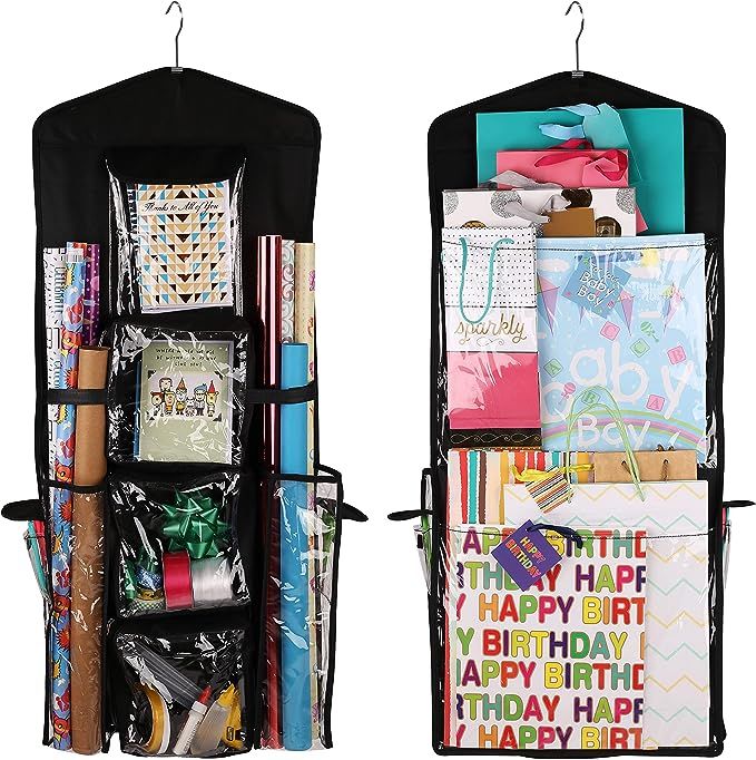 Regal Bazaar Double-Sided Hanging Gift Bag and Gift Wrap Organizer (Black) | Amazon (US)