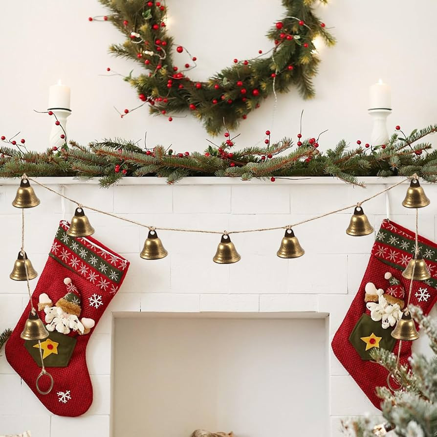 Rustic Bell Christmas Garland - 6FT Metal Ancient Copper Bells on Jute Rope, Festive Decoration f... | Amazon (US)