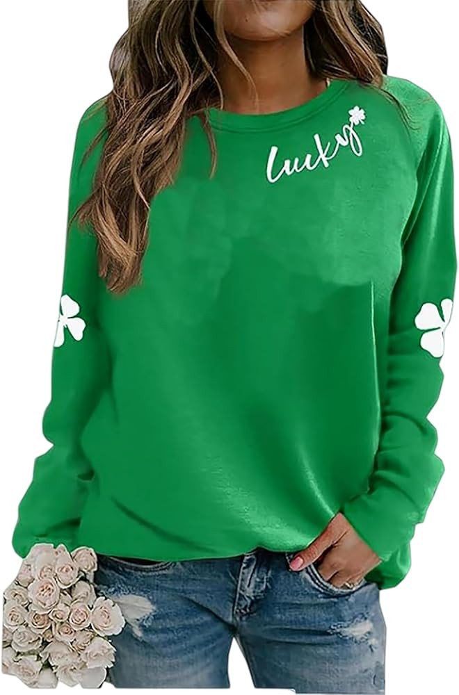BOMYTAO St. Patrick's Day Sweatshirt for Women Irish Shamrock Print Long Sleeve Shirts Casual Pul... | Amazon (US)