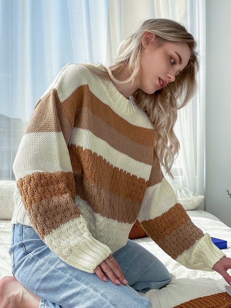 Colorblock Drop Shoulder Sweater | SHEIN