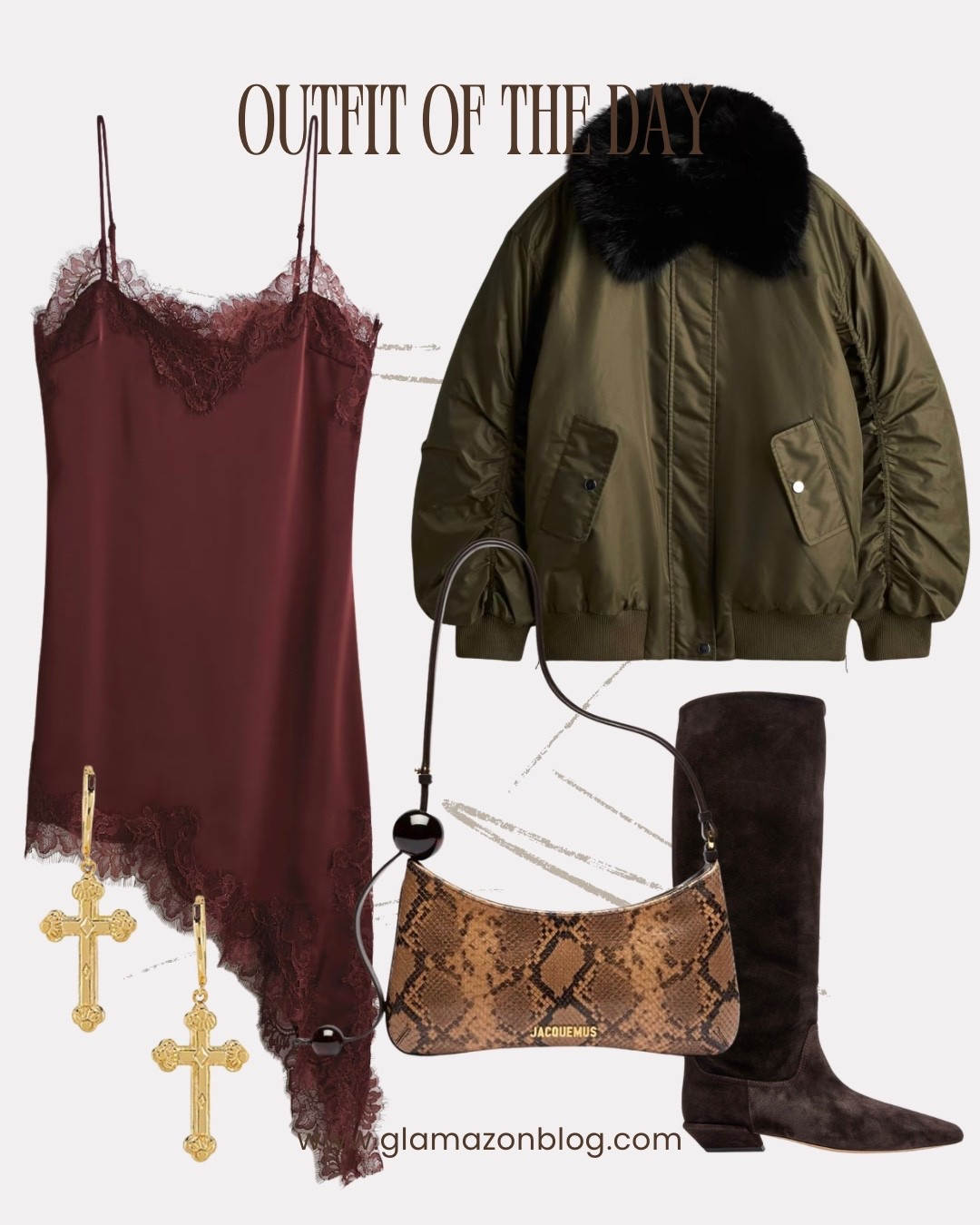 Slip dress, H&M dress, bomber jacket, Jacquemus bag, cross earrings 

#LTKwinter #LTKdatenight #LTKfestive