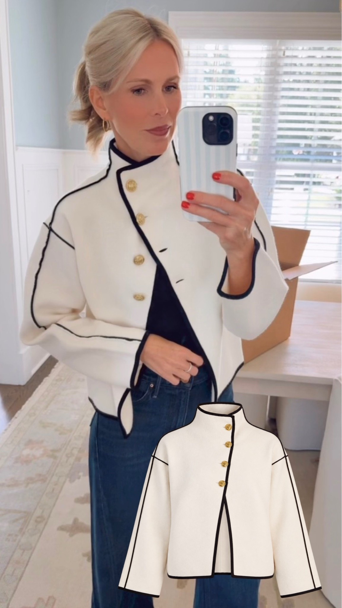 This is definitely a splurge, but it’s a piece I see staying in my closet for years to come! Love the black piping and gold buttons on this Alice + Olivia sweater jacket 🤍 So pretty with jeans or dressed up with trousers for work.

Alice + Olivia, sweater jacket, classic style, investment piece, fall outfit, workwear

#LTKootd #LTKSeasonal #LTKWorkwear