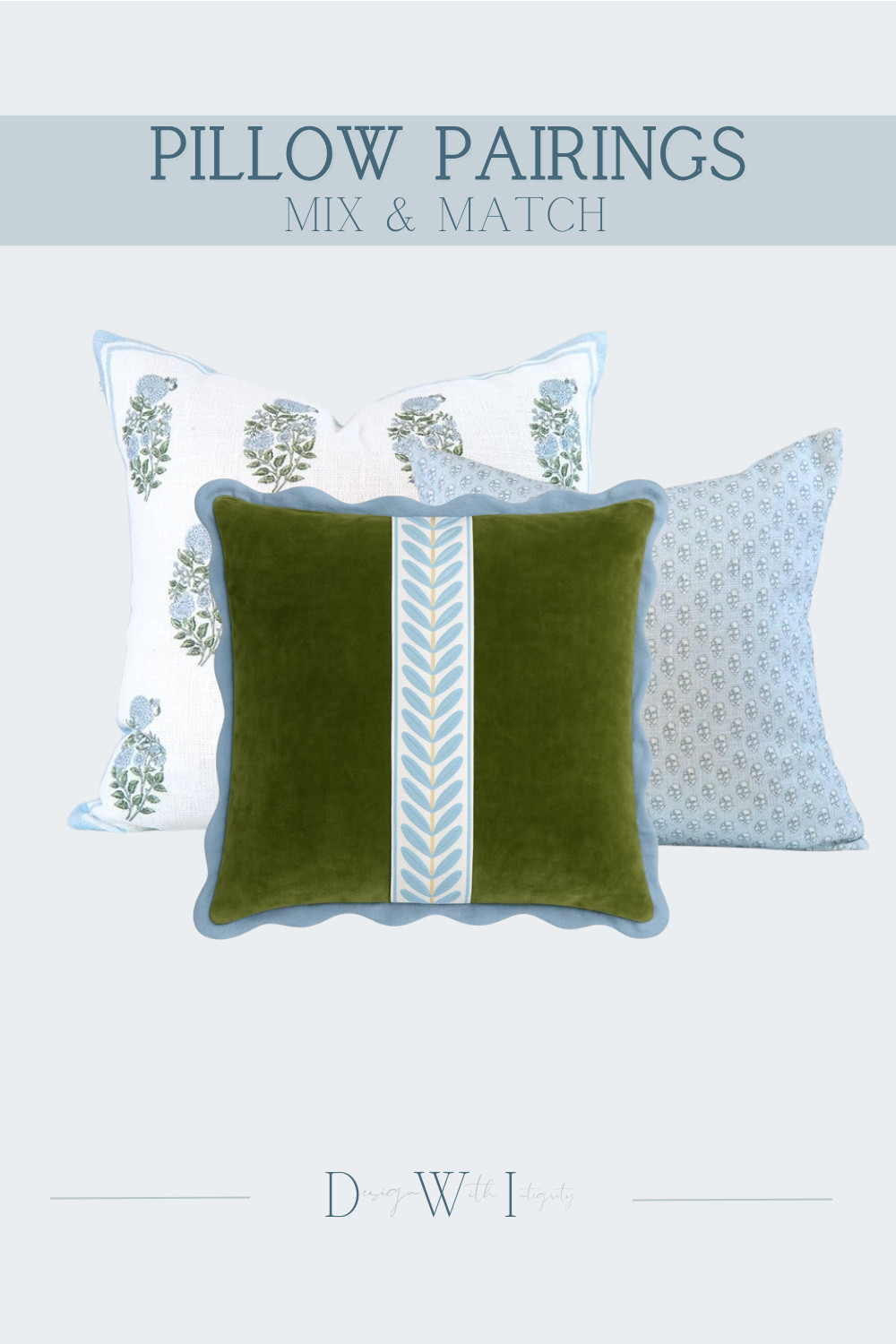 This pillow pairing blends soft powder blues with rich olive velvet for a look that feels collected, elevated, and full of personality. The layered botanical prints paired with the bold center accent create the perfect balance between classic pattern play and modern sophistication.

What makes this combination work so beautifully is the contrast between airy light fabrics and the grounding depth of the olive green velvet. The tonal blue prints keep the arrangement cohesive, while the scalloped trim and embroidered detail add dimension and a custom designer feel. The result is a curated palette that feels fresh, timeless, and effortlessly refined.

Perfect for styling a statement sofa, accent chair, or layered bedding moment with color that still feels soft and livable.

Shop the curated pillow pairing through my LTK to recreate this layered designer look in your home.

#PillowPairings #DesignerPillows #BlueAndGreenDecor #LayeredInteriors #LuxuryHomeDecor 

 #LTKHome