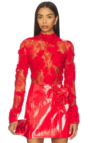 AKNVAS Freja Lace Top in Red. - size 2 | Revolve Clothing (Global)
