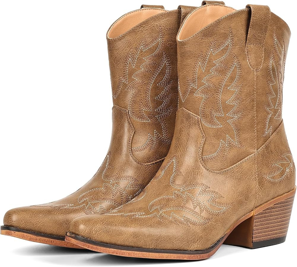 Cowboy Boots for Women Ankle Booties Pointed Toe Western Chunky Classic | Amazon (US)