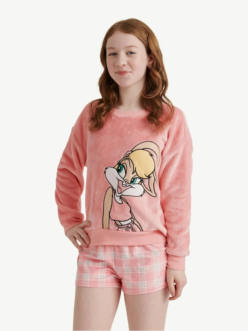 Looney Tunes X Justice Girls Long Sleeve Sleep Top and Shorts, 2-Piece, Sizes 5-18 - Walmart.com | Walmart (US)