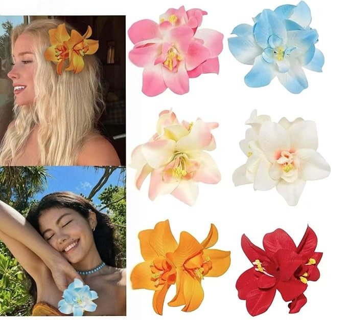 6Pcs Hawaiian Flower Hair Clips,3.5 Inch Plumeria Hibiscus Hair Clip, Hair Clips for Women Bridal... | Amazon (US)