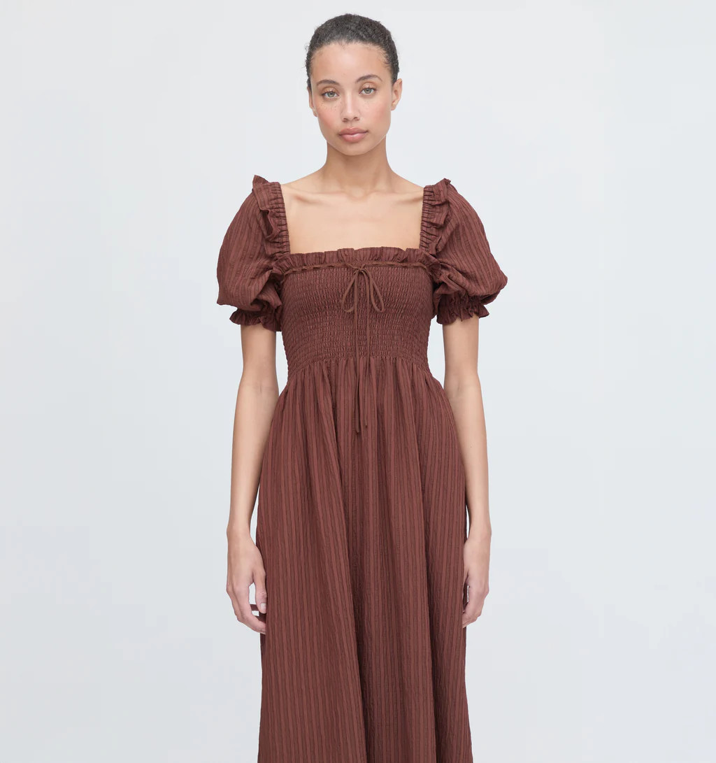 The Scarlett Nap Dress - Chocolate Tonal Seersucker | Hill House Home US