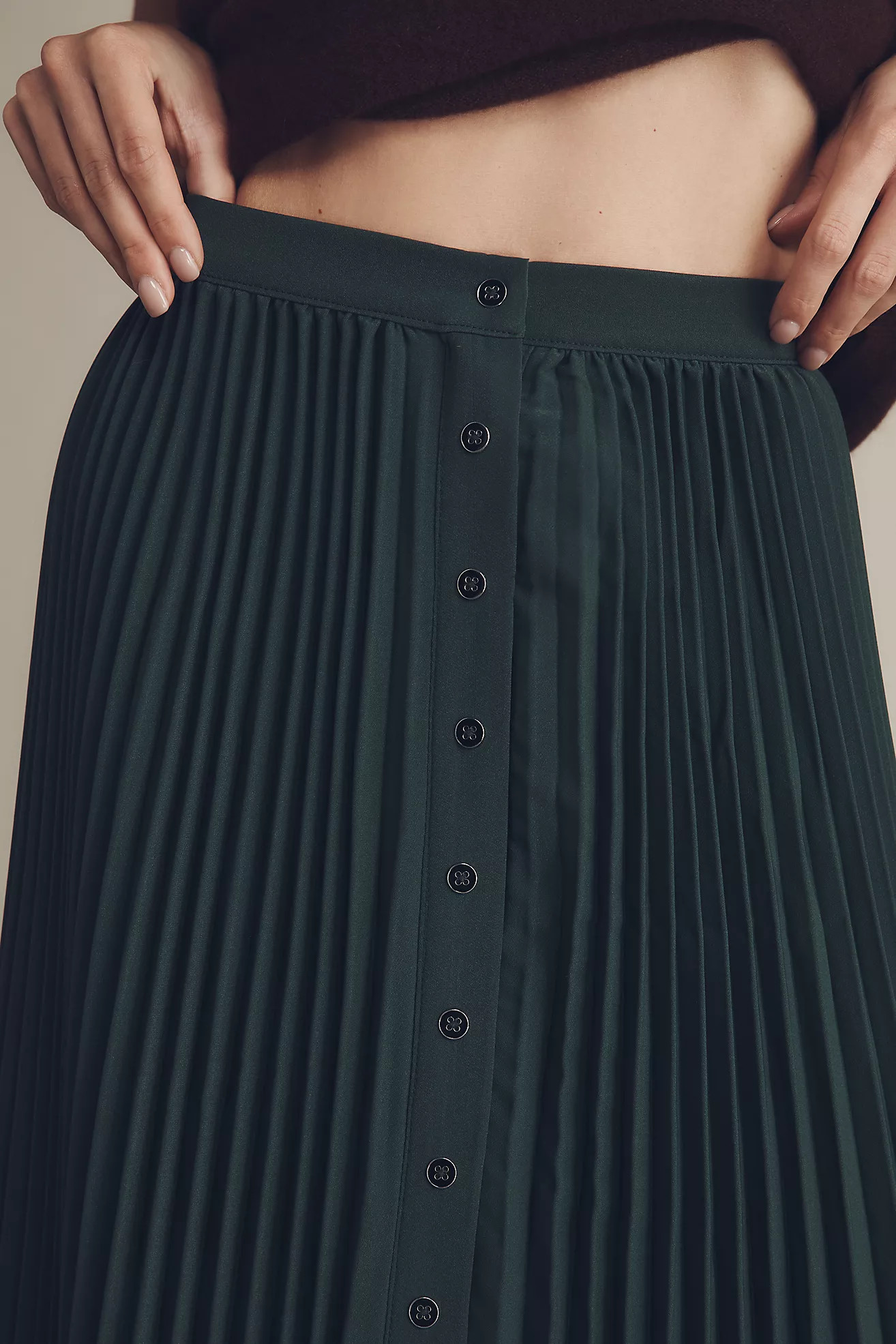 Maeve Pleated Button-Front Midi Skirt | Anthropologie (US)