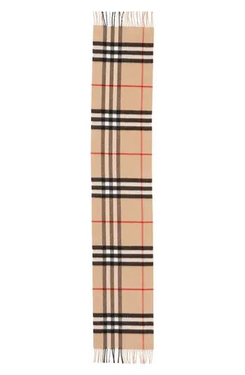 Women's Burberry Heritage Giant Check Fringed Cashmere Muffler, Size One Size - Beige | Nordstrom