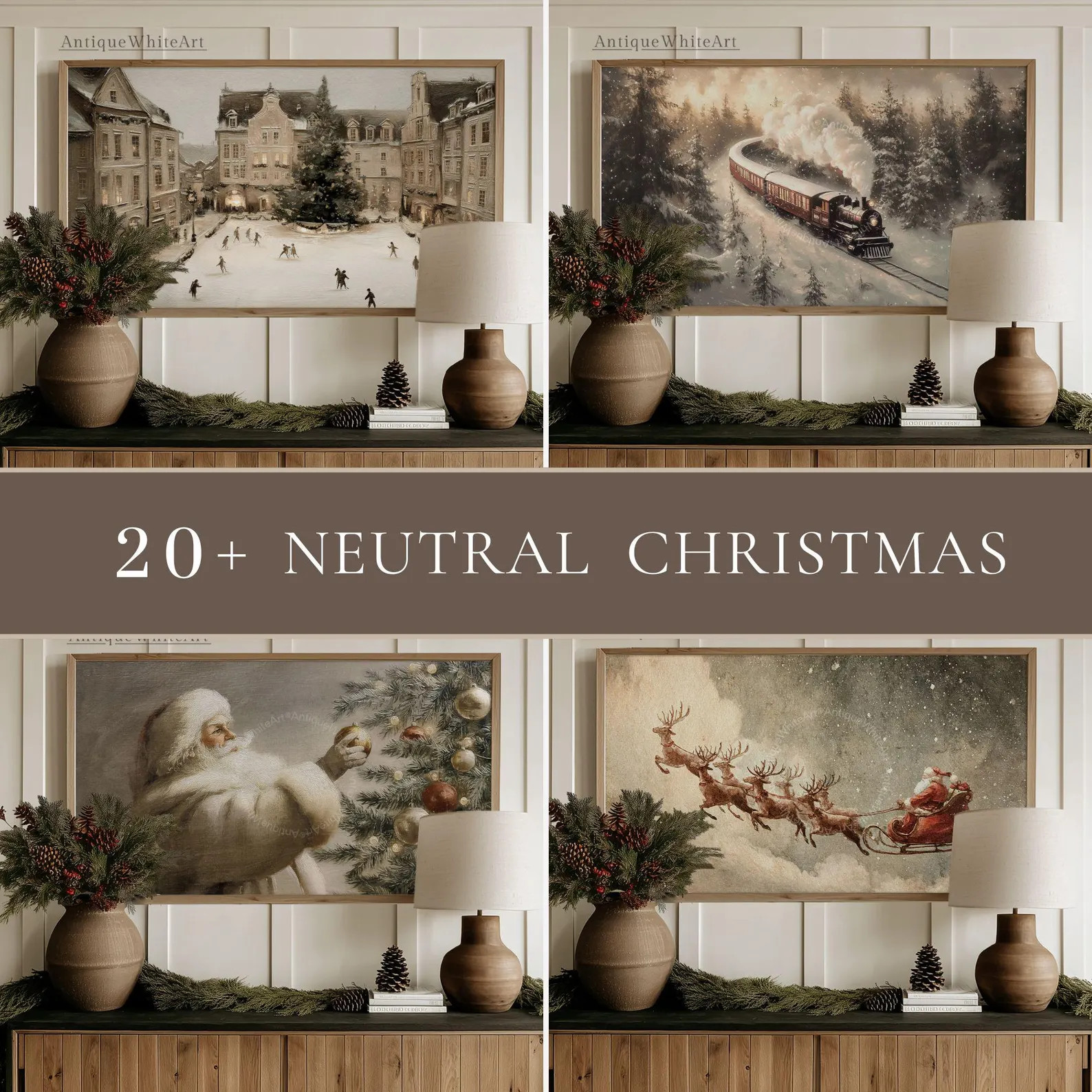 Vintage Christmas Frame TV Art Set: Neutral Holiday Digital Download TS89 | Etsy (US)