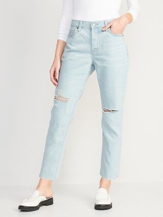 High-Waisted Button-Fly Slouchy Straight Ripped Cropped Non-Stretch Jeans for Women | Old Navy (US)