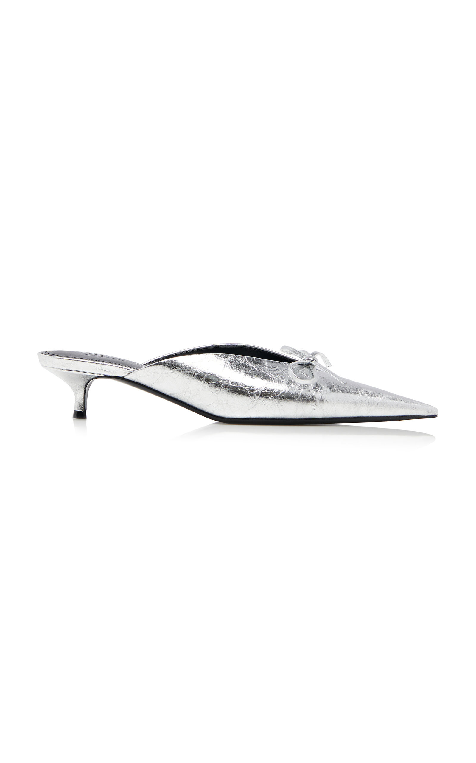 Balenciaga - Knife Bow-Detailed Metallic Leather Mules - Silver - IT 40 - Moda Operandi | Moda Operandi (Global)