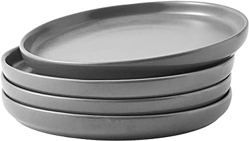 Bruntmor Set of 4 Elegant Matte 6" Round Ceramic Restaurant Serving Dinner Plates, Grey | Amazon (US)