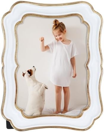 PHAREGE 5x7 Vintage Picture Frame White Gold, Ornate Antique Picture Frame for 5x7 Photo, Retro P... | Amazon (US)