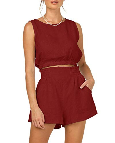 Eurivicy Women's 2pcs Summer Outfits Sleeveless Crop Tank Top and High Waist Pocketed Shorts Loos... | Amazon (US)