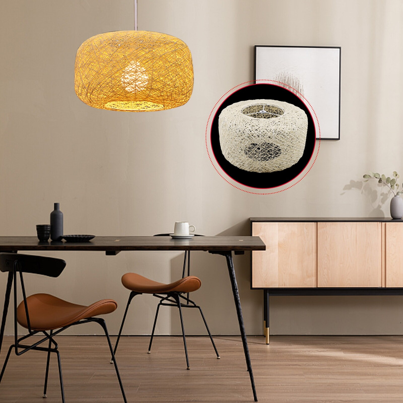 Rustic Wicker Rattan Shade Hanging Pendant Light - 15.7'' | Bed Bath & Beyond