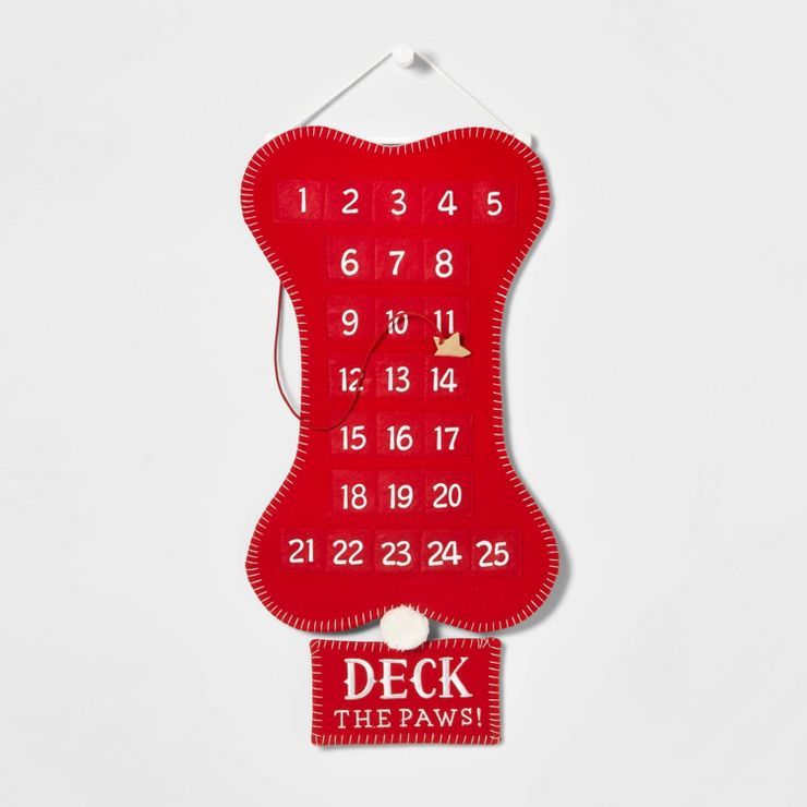 25" Dog Bone 'Deck the Paws' Hanging Christmas Advent Calendar Red - Wondershop™ | Target
