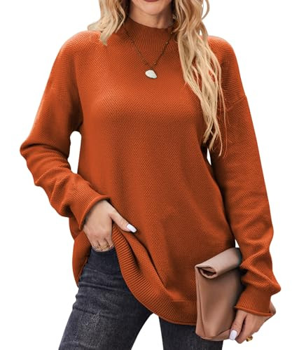 Tunic Sweaters for Women Fall Turtleneck Oversized Comfy Knit Sweater Tops Burnt Orange XL | Amazon (US)