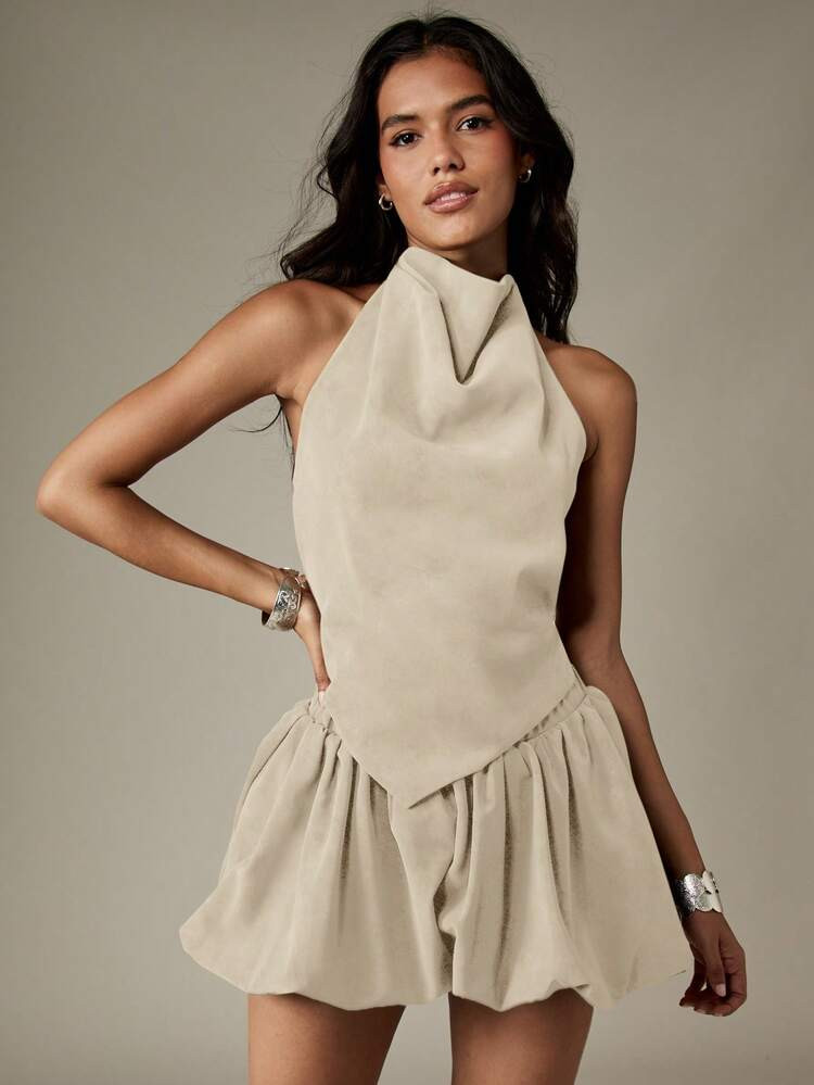 MISSGUIDED Halter Neck Two Piece Coord Set With Backless Top And Ruffle Skirt For Summer Occasions | SHEIN