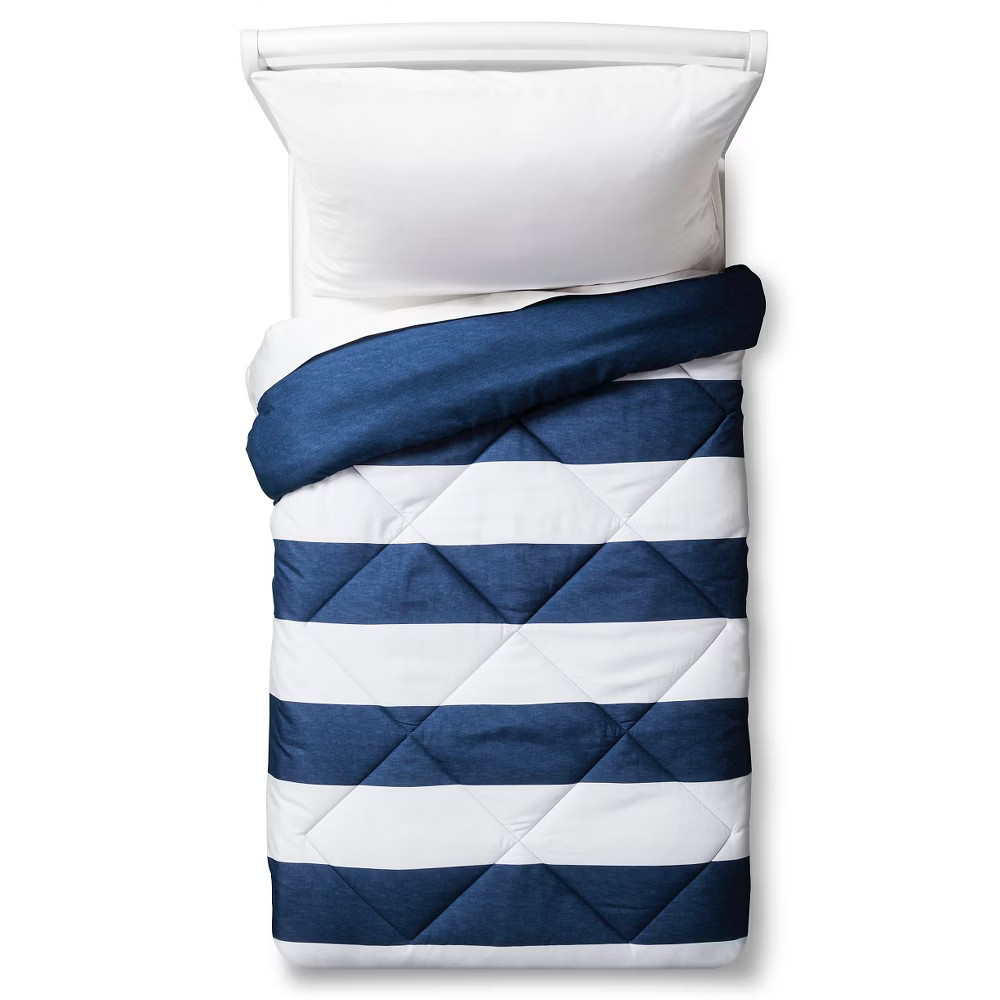 Toddler Rugby Stripe Comforter Blue - Pillowfort | Target