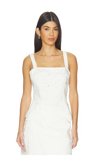 Mckenna Embroidered Linen Top in Ivory | Revolve Clothing (Global)