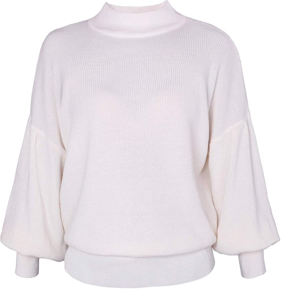 GABERLY Mock Neck Long Balloon Sleeve Knitted Oversized Sweaters and Pullovers Blouse for Women | Amazon (US)