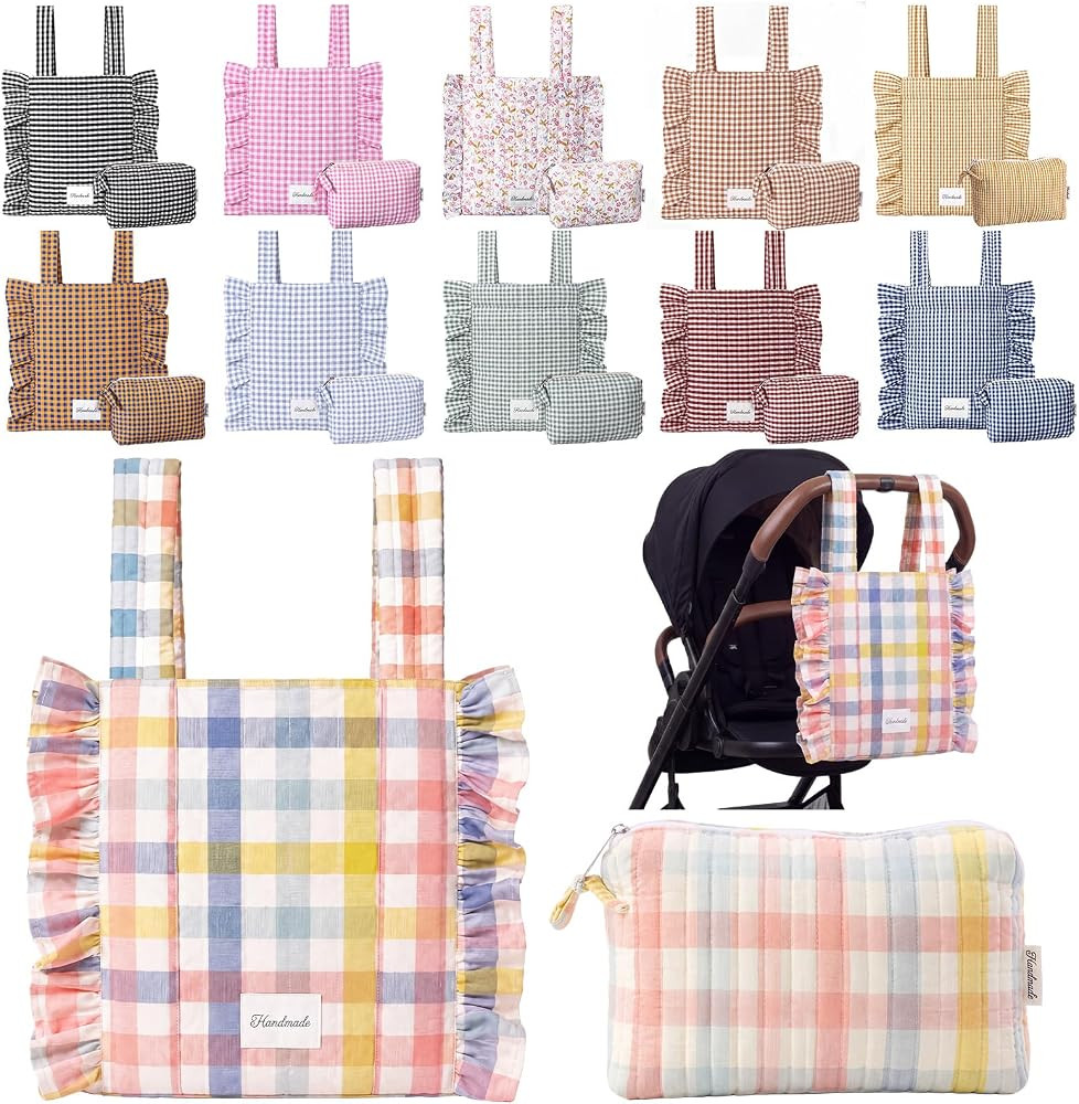 Abbylike Plaid Stroller Bag with Detachable Handle Drawstring Pocket Includes Mini Pouch Universa... | Amazon (US)