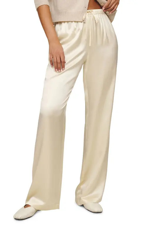 Reformation Olina Silk Drawstring Pants in Sugar at Nordstrom, Size Small | Nordstrom