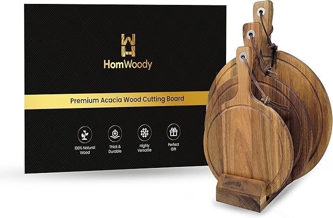 Premium Acacia Wood Cutting Board with handle/Cheese Board - (Set of 3) Thick/Large Acacia Cuttin... | Amazon (US)