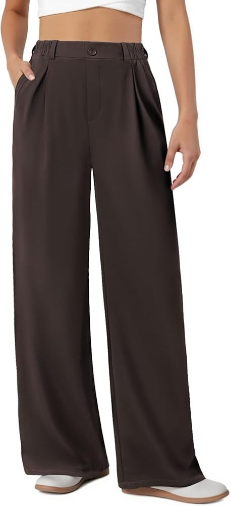 Womens Dress Pants Wide Leg Stretchy Work Pants with Pockets Elastic Waist Pleated Front Business... | Amazon (US)