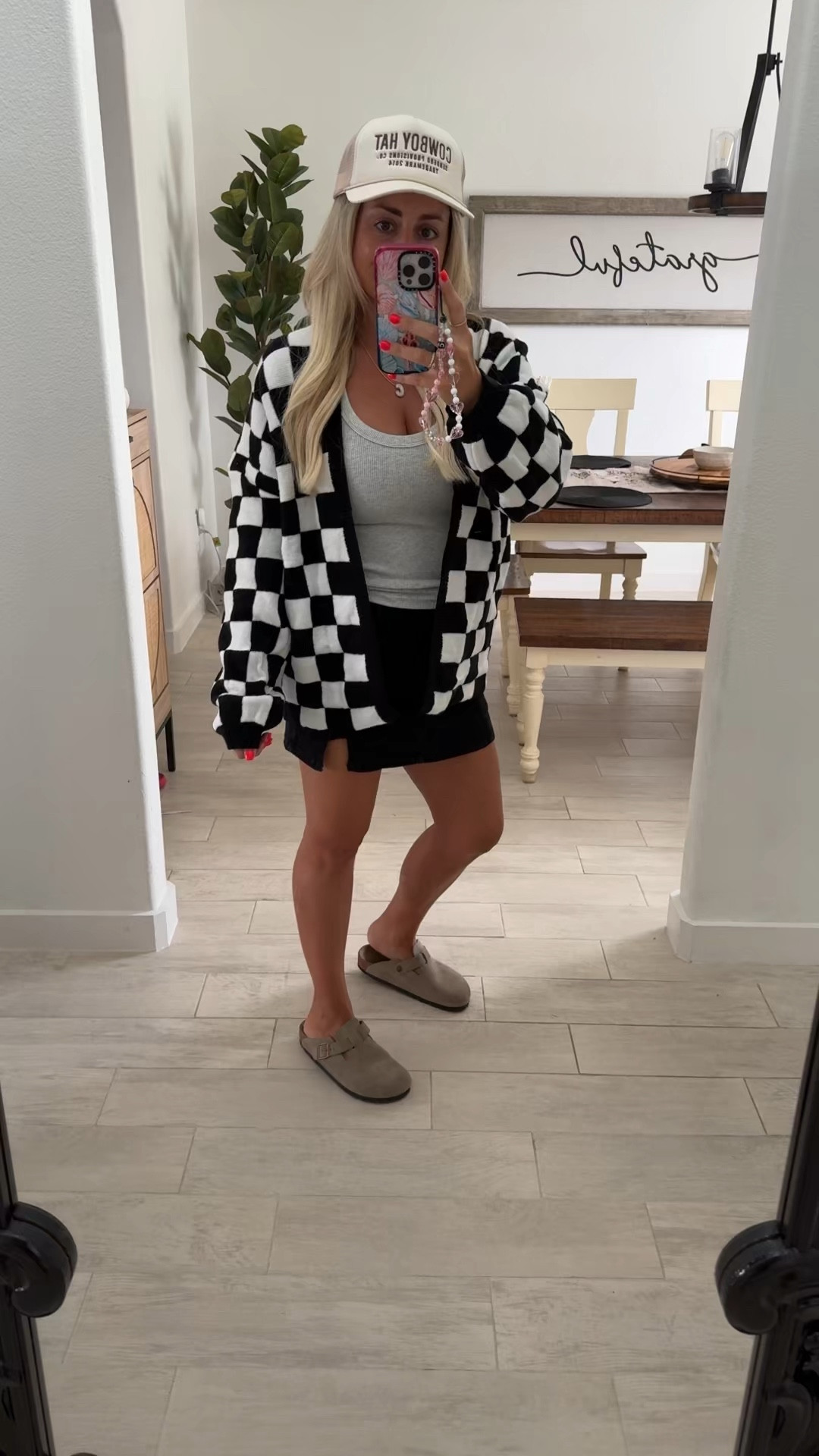 Casual fall outfit inspo
Cardigan small
Tank xs
Black denim skort on sale  small
Birkenstock Boston clog tts

#LTKShoeCrush #LTKFindsUnder100 #LTKSaleAlert