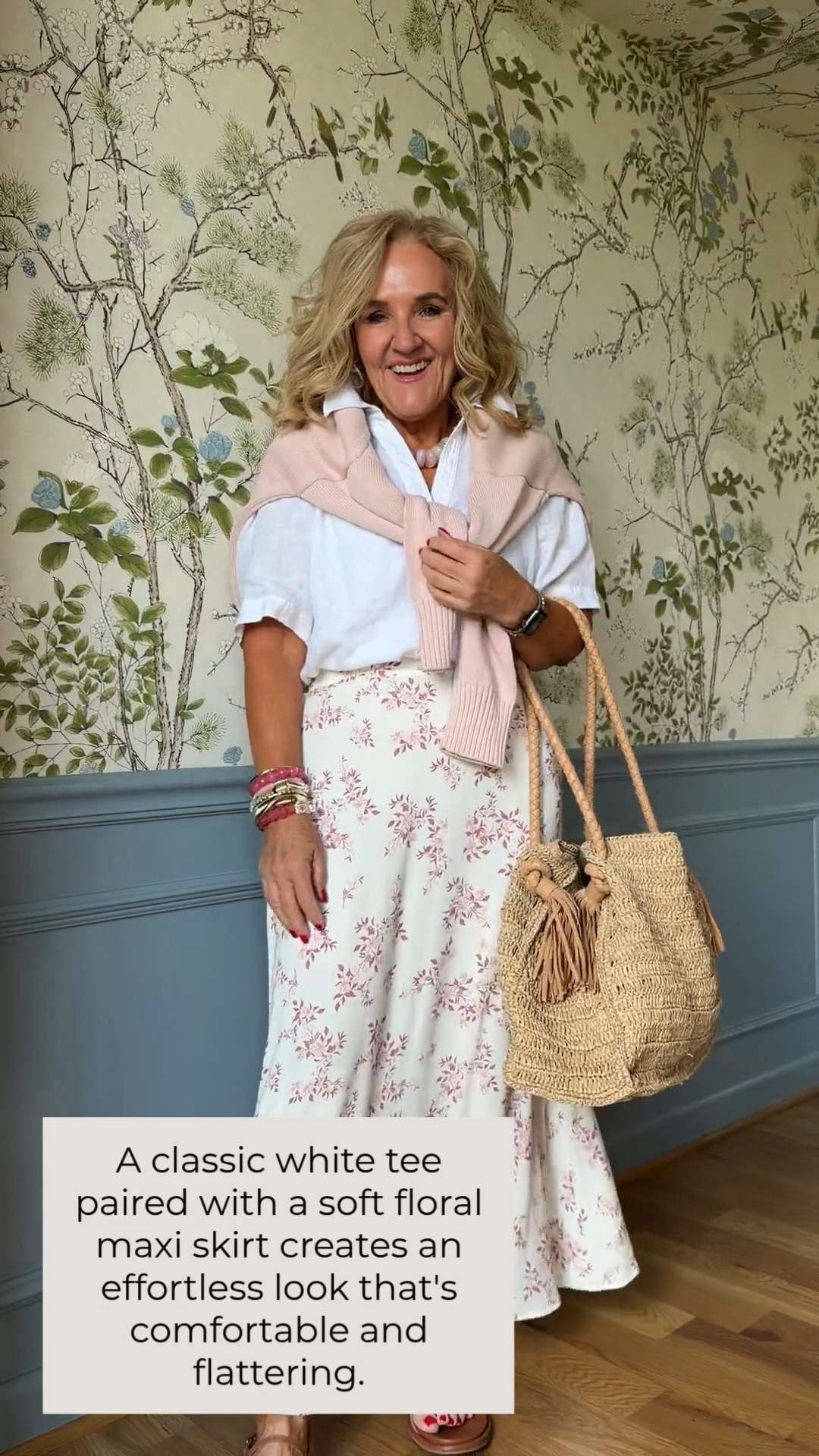 This floral midi skirt is such a pretty piece for late summer into fall! Paired with a crisp white linen shirt and a lightweight sweater over the shoulders, it's an effortless outfit you'll wear for brunch, church, vacations, and everyday.

💡 LTK MADE EASY
❤️ Heart = Support my posts!
🔖 Save = Get sale & restock alerts
📋 Lists = Keep favorites organized
📲 Share = Send lists and products to a friend. Hello, Christmas List!
💬 Comment = Ask me anything about what I'm wearing.:-) 

 #LTKSeasonal #LTKActive #LTKOver40