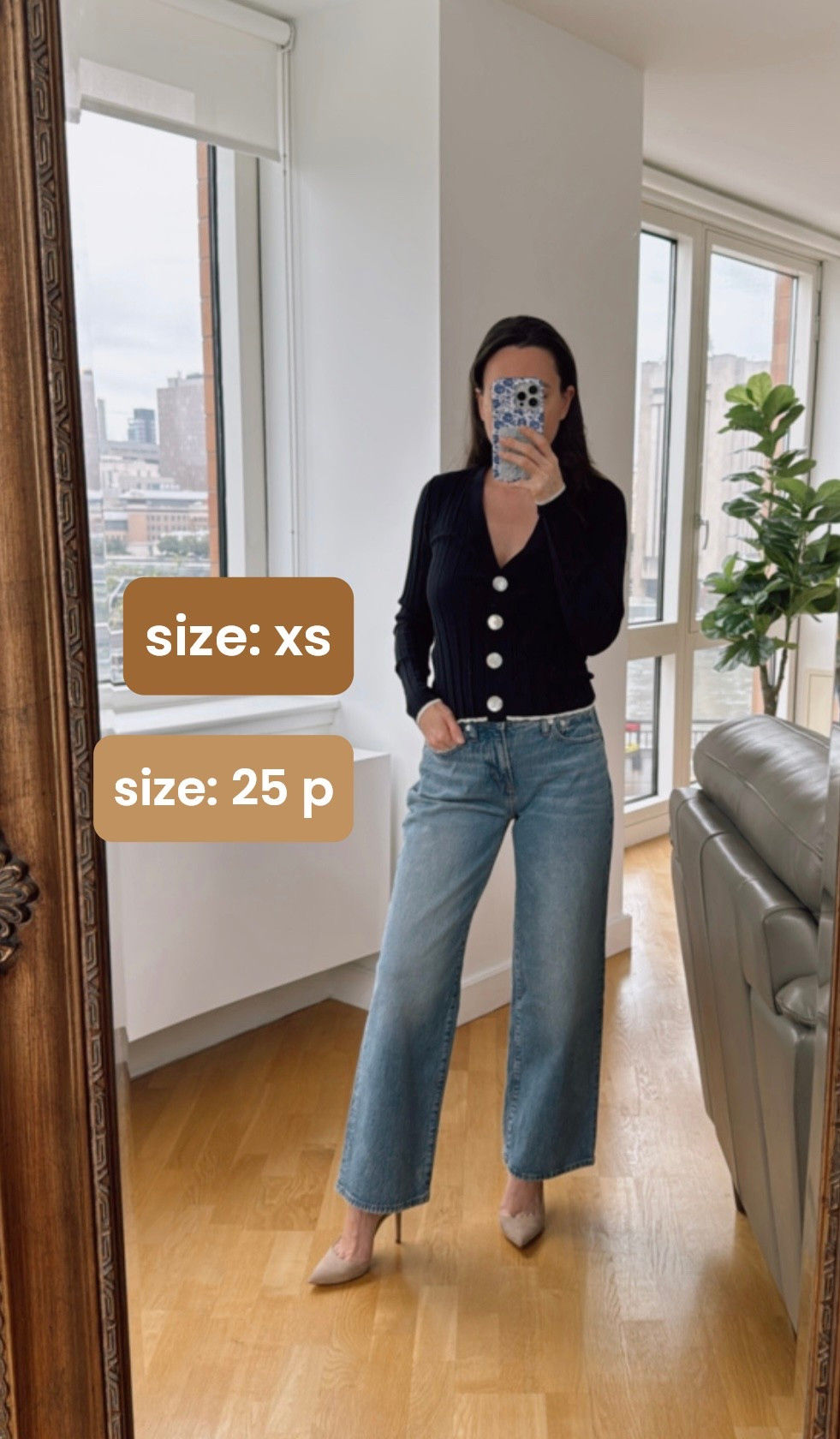 navy sweater with gorgeous buttons & one of my fav jeans