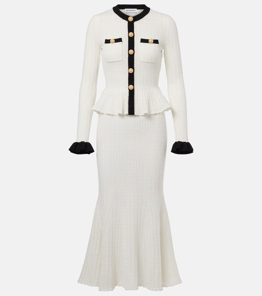 Self-Portrait Pointelle peplum midi dress | Mytheresa (US/CA)