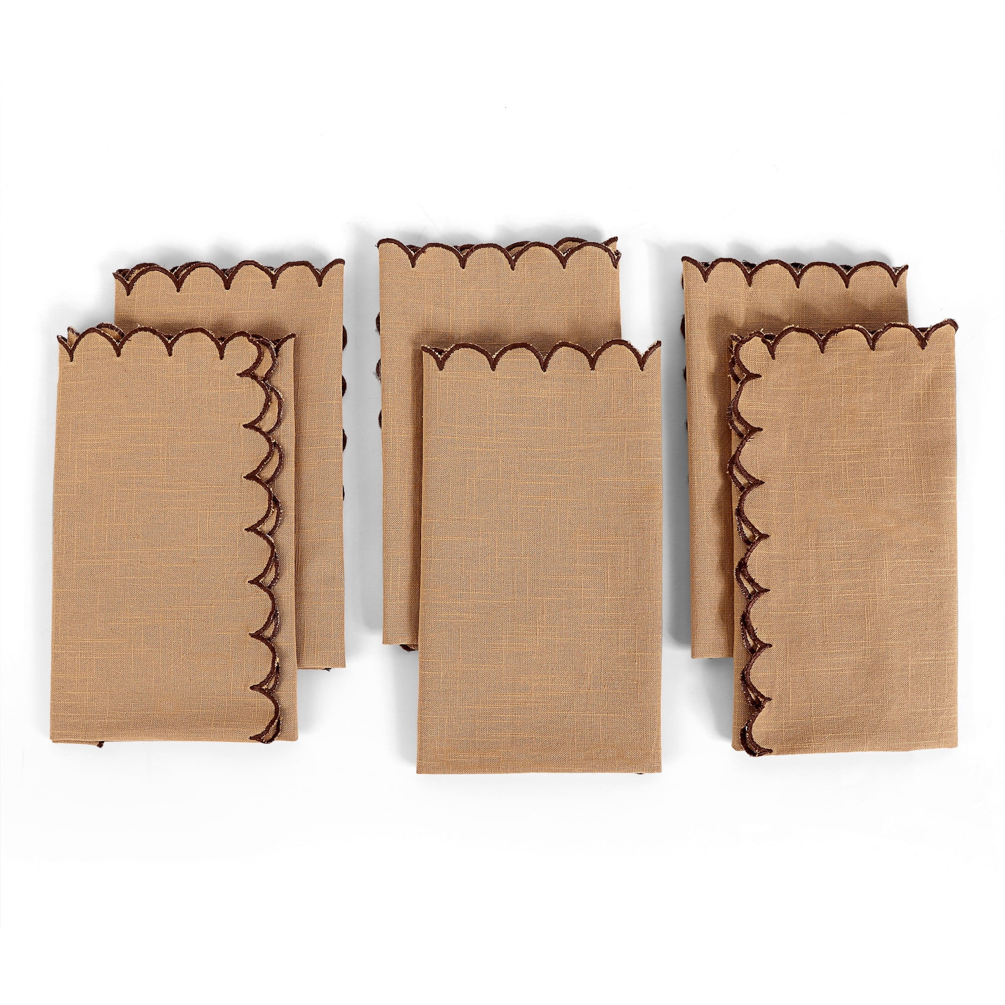 FINGERCRAFT Cloth Napkins, Everyday Use Scallop Design, Natural Cotton Napkin Set of 6, 20x20 inc... | Walmart (US)