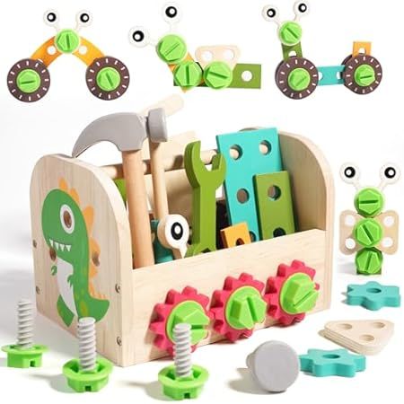 Wooden Tool Set Montessori Toys for 2 3 4 5 Year Old Boy, 29Pcs Stem Toys Toddler Educational Toy... | Amazon (US)