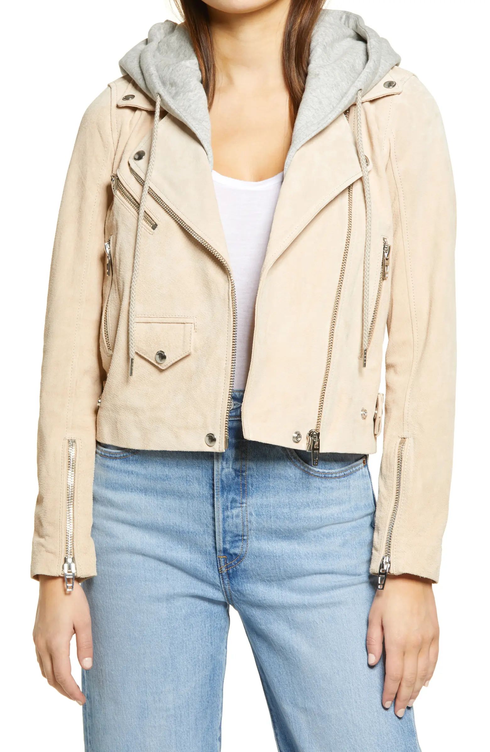 Suede Hooded Leather Moto Jacket | Nordstrom