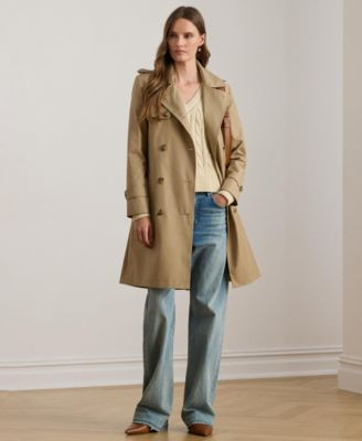 Lauren Ralph Lauren Womens Double-Breasted Belted Trench Coat - Blue note | Macy's
