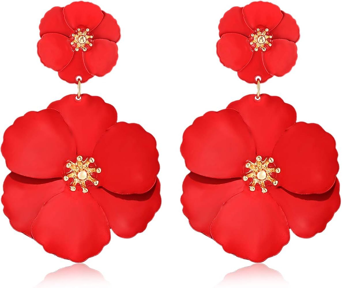 CEALXHENY Flower Dangle Earrings Boho Layered Floral Petal Drop Earrings Statement Stud Earring for  | Amazon (US)