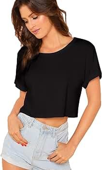 SweatyRocks Women's Casual Round Neck Short Sleeve Soild Basic Crop Top T-Shirt | Amazon (US)