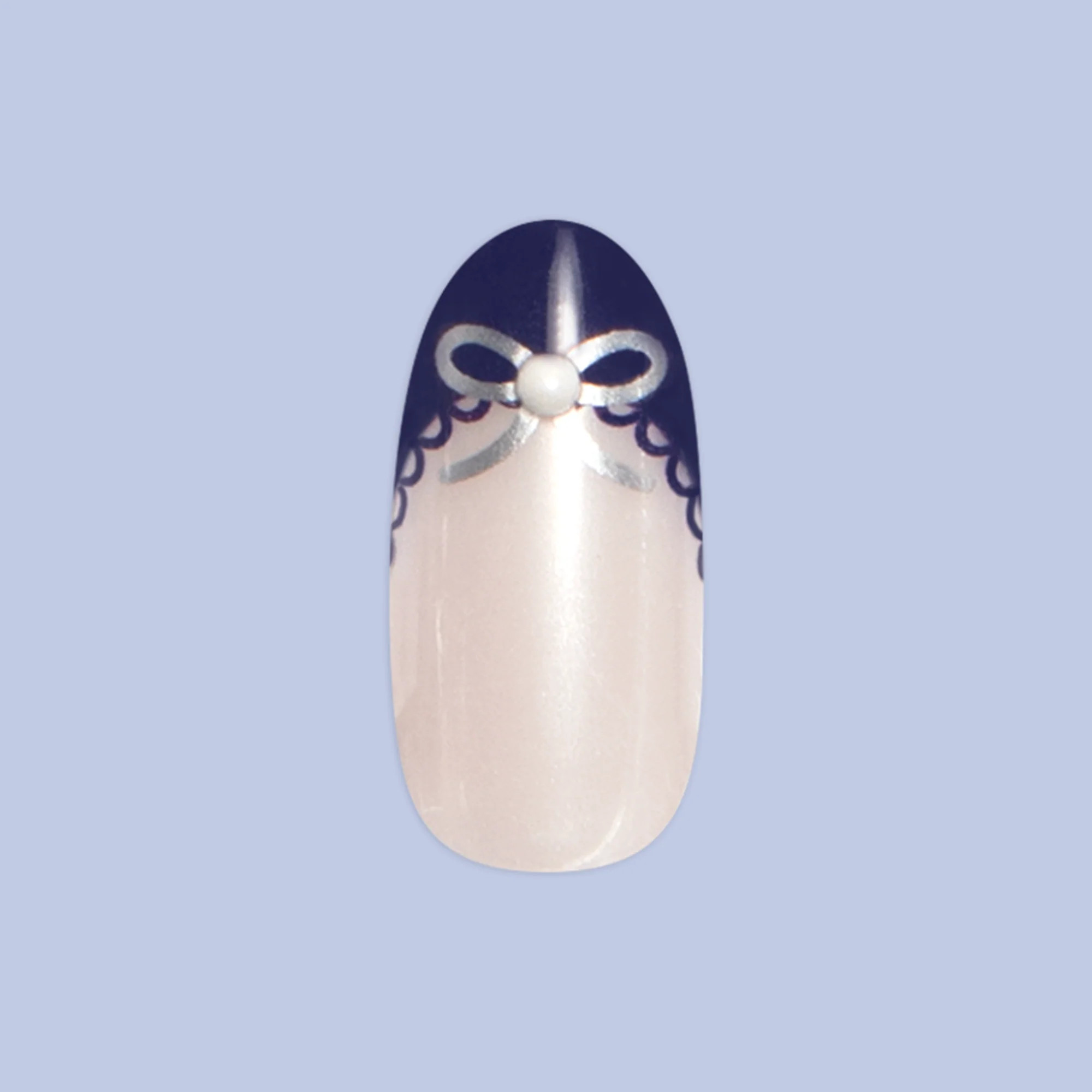 Lacy Pearl Navy French - Press On | Medium | Oval | Olive & June