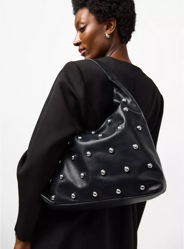 Black Faux Leather Studded Slouch Shoulder Bag One Size | Tu Clothing