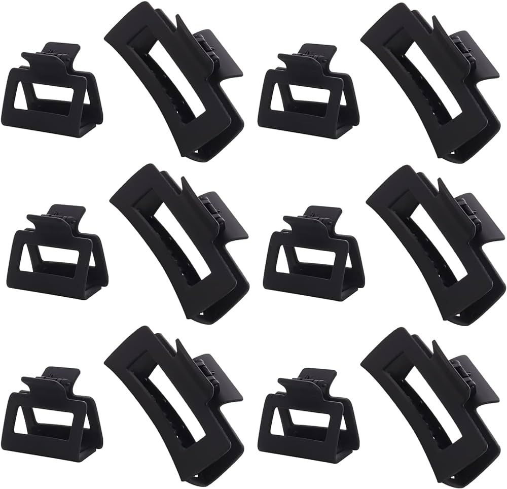 Alemaky 12 Pack Black Square Claw Clips, Big and Small Neutral Rectangle Hair Claw Clips, Non-sli... | Amazon (US)
