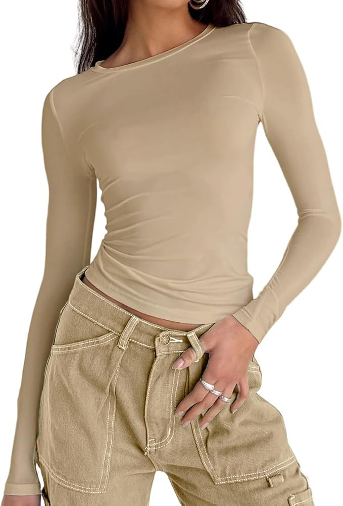 Abardsion Women's Casual Basic Going Out Crop Tops Slim Fit Short Sleeve Crew Neck Tight T Shirts | Amazon (US)